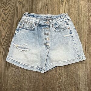 American Eagle High-Rise Jean Skort Comfort Stretch Waistband Light Wash Size 2